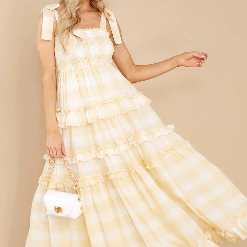 Turn Up The Radio Yellow Gingham Maxi Dress
